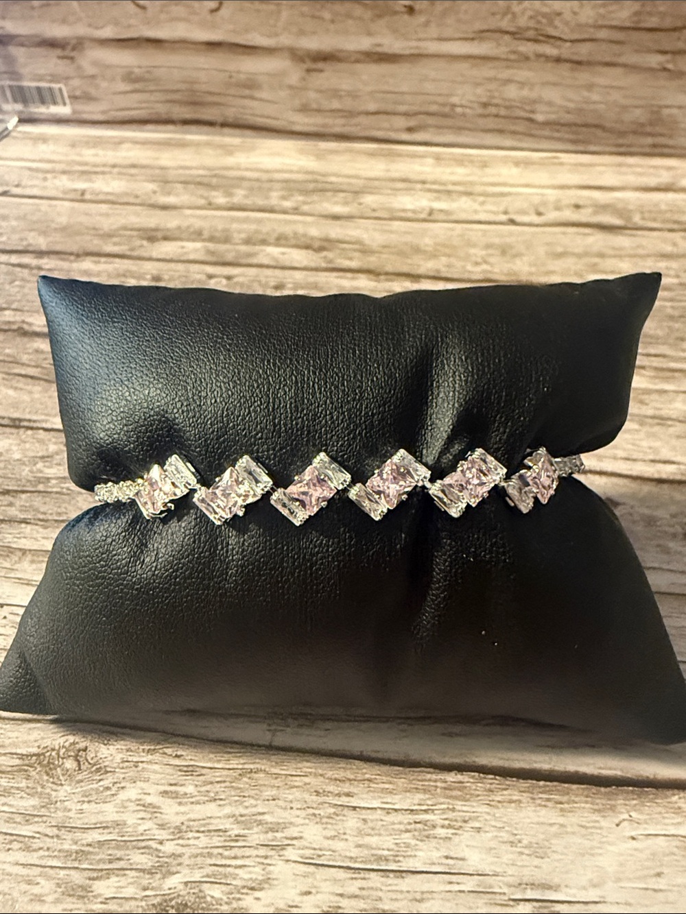 Delicate Silver Bracelet with Pale Pink Square Stones